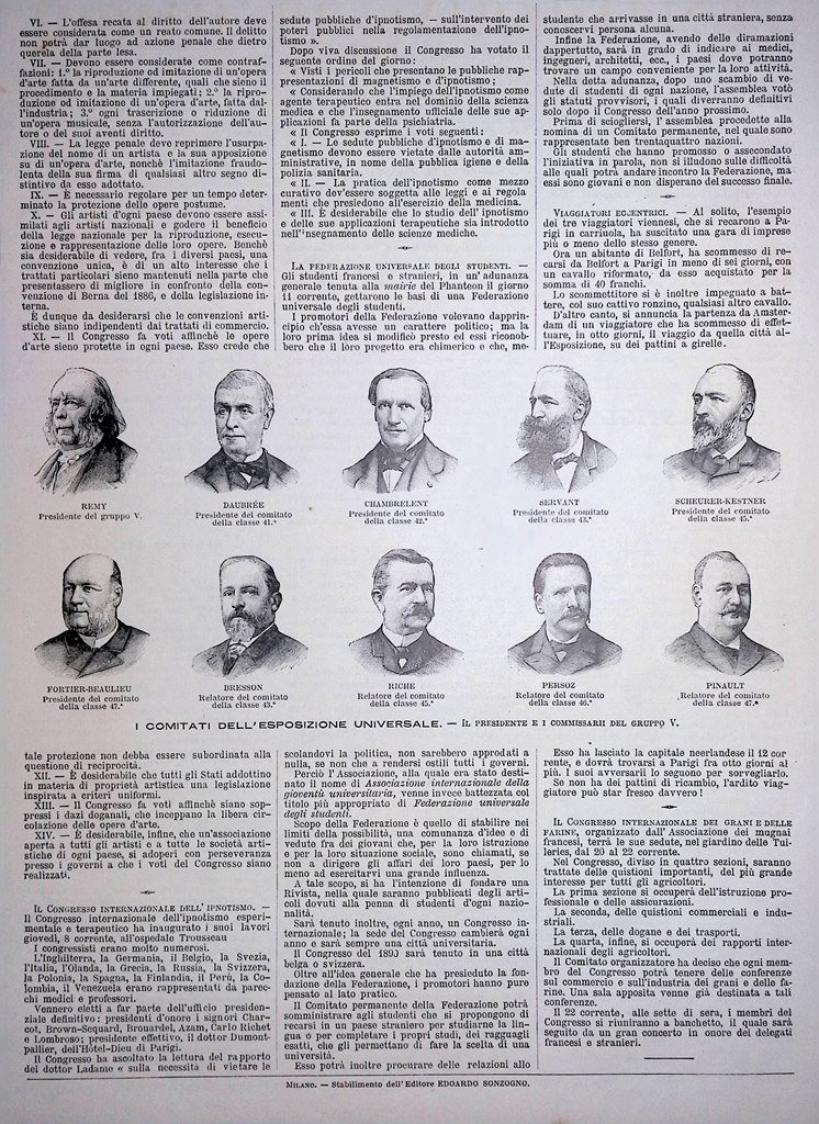 Stampa del 1889 I Comitati dell'Esposizione Universale Presidente Gruppo V