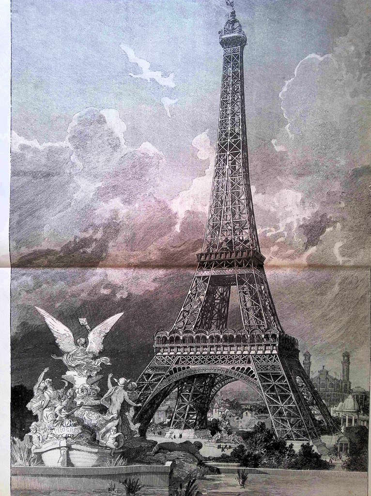 Stampa del 1889 Inaugurazione della Tour Eiffel Esposizione di Parigi …