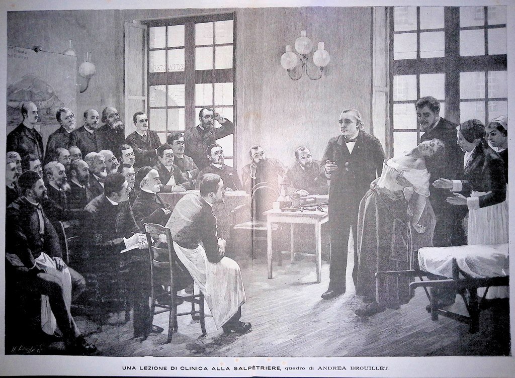 Stampa del 1889 Lezione Clinica alla Salpetriere Andrea Brouillet Quadro