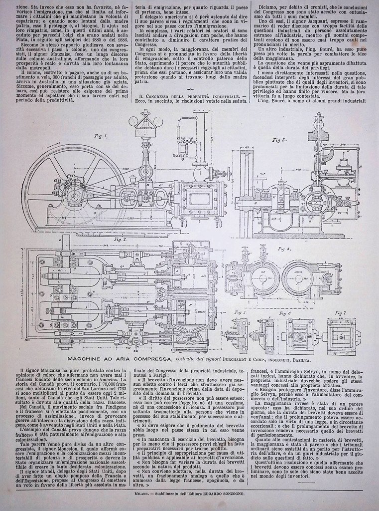 Stampa del 1889 Macchine ad Aria Compressa Burchardt Ingegneri Basilea