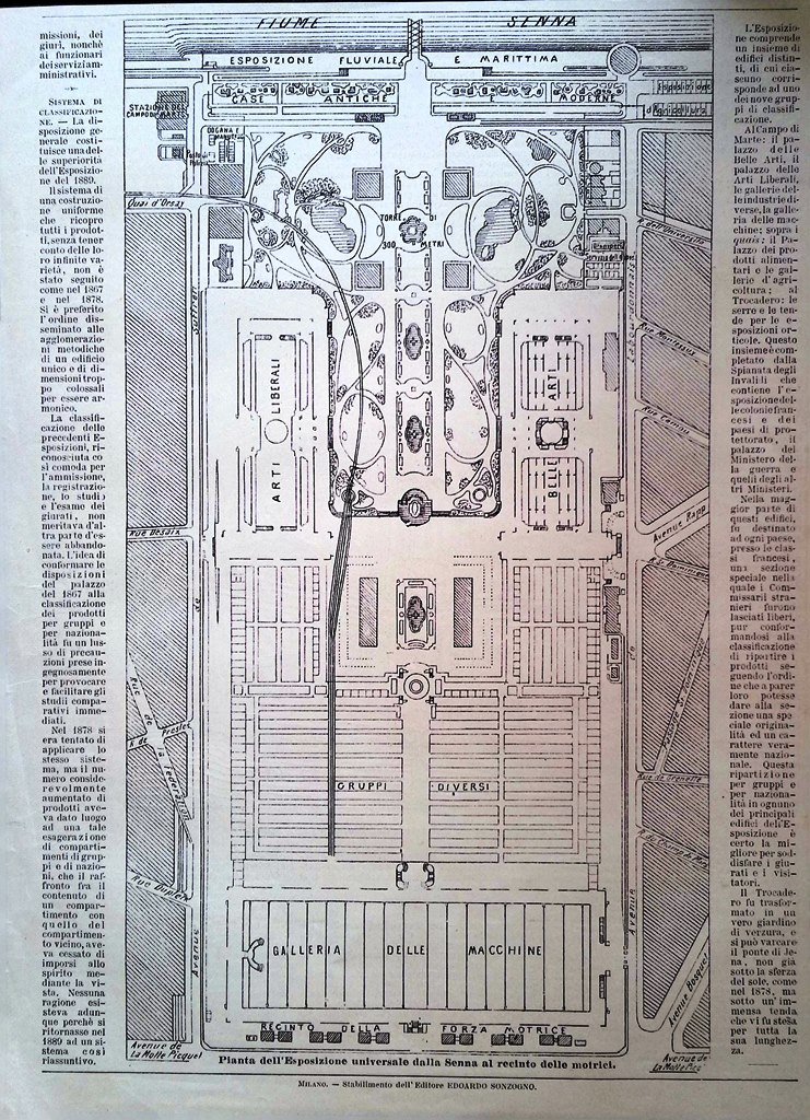 Stampa del 1889 Pianta dell'Esposizione Universale di Parigi dalla Senna …