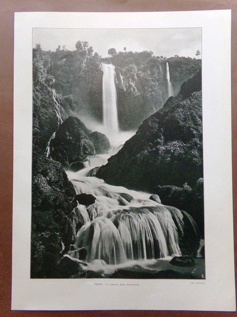 Stampa del 1925 Terni Cascata Marmorelle Posillipo Marina di Napoli …