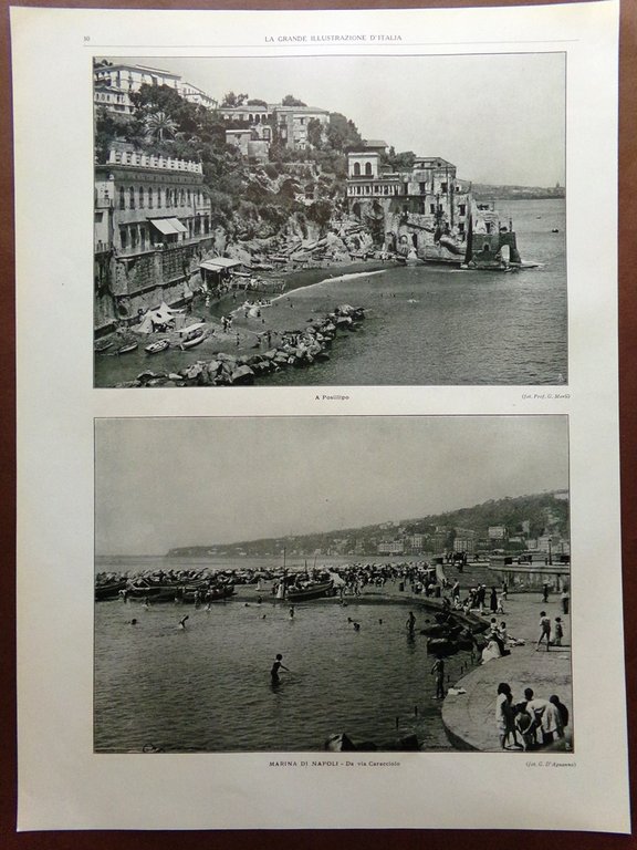 Stampa del 1925 Terni Cascata Marmorelle Posillipo Marina di Napoli …