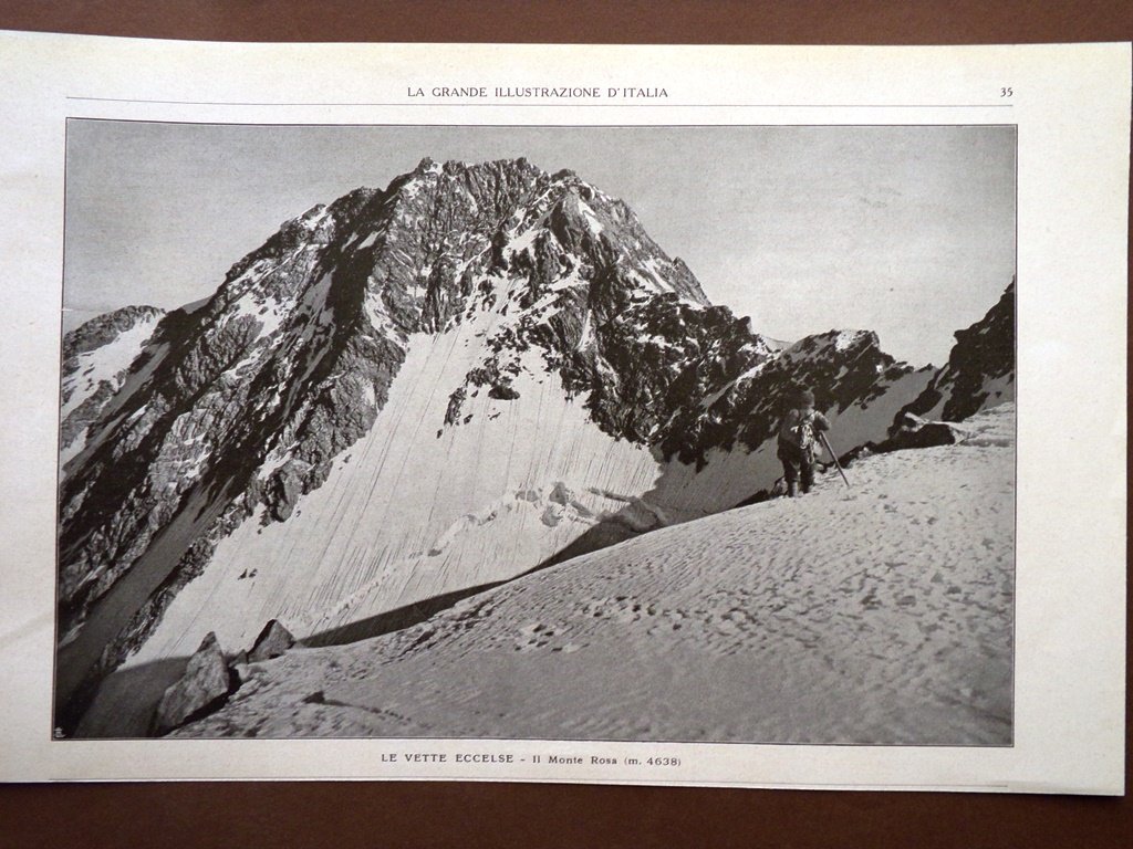 Stampa del 1925 Vette Eccelse Il monte Rosa