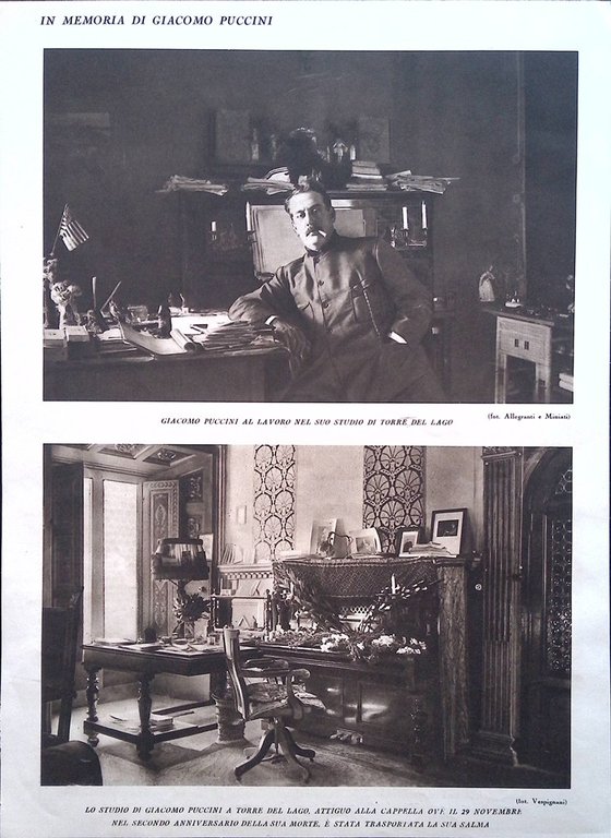 Stampa del 1926 Memoria Giacomo Puccini Maraini Cappella Studio dell'Artista | Immagine Gallery 2