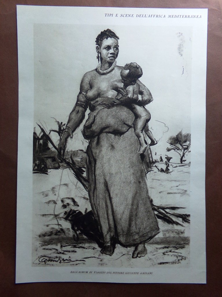 Stampa del 1927 Africa Mediterranea Giuseppe Amisani Album Viaggio Tipi …