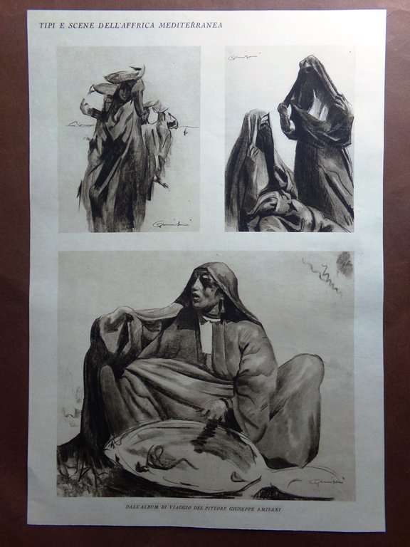 Stampa del 1927 Africa Mediterranea Giuseppe Amisani Album Viaggio Tipi …