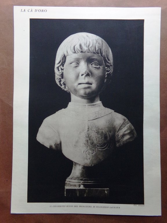Stampa del 1927 Cà d'Oro Loggiato Mosaico Franchetti Laurana Busto …
