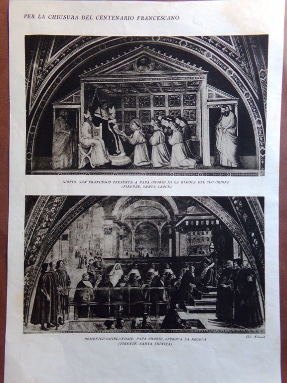 Stampa del 1927 Centenario Francescano Giotto Bondone Ghirlandaio Onorio Frati