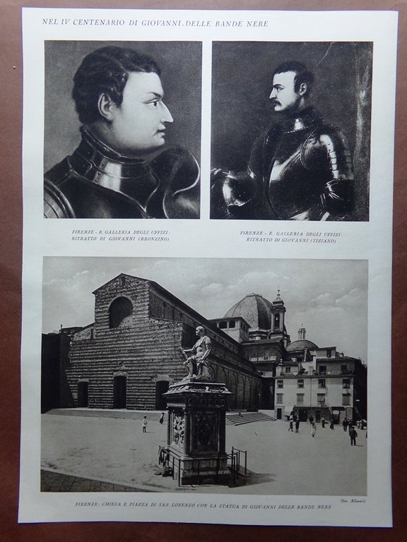 Stampa del 1927 Centenario Giovanni delle Bande Nere Galleria Uffizi …