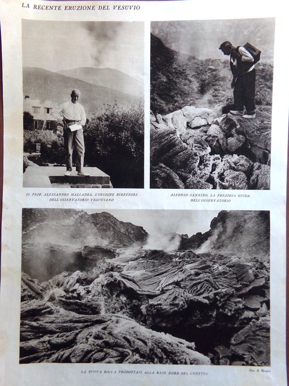 Stampa del 1927 Eruzione del Vesuvio Malandra Sannino Conetto Lava …