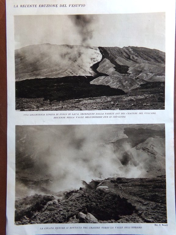 Stampa del 1927 Eruzione del Vesuvio Parete Conetto Colata Lavica