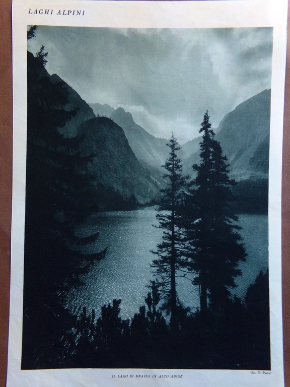 Stampa del 1927 Laghi Alpini Braies Alto Adige Palù Monte …