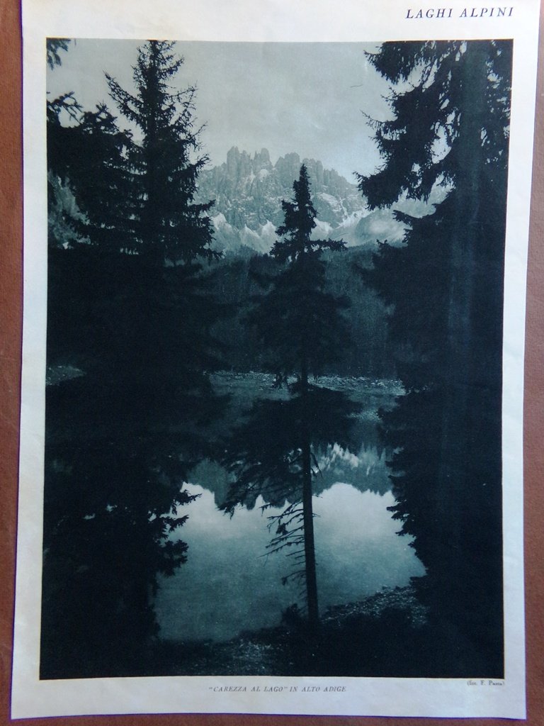Stampa del 1927 Laghi Alpini Carezza Lago Alto Adige Dobbiaco …
