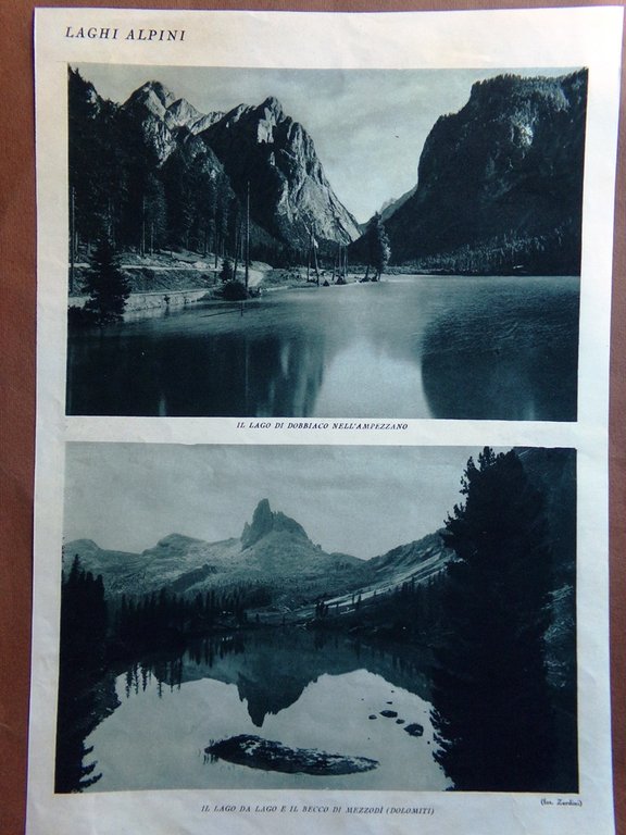 Stampa del 1927 Laghi Alpini Carezza Lago Alto Adige Dobbiaco …