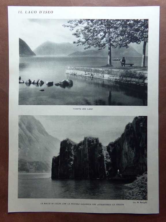 Stampa del 1927 Lago d'Iseo Riva di Salto Lago Rocce …