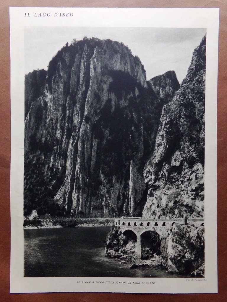 Stampa del 1927 Lago d'Iseo Strada di Bogn Salto Castro …
