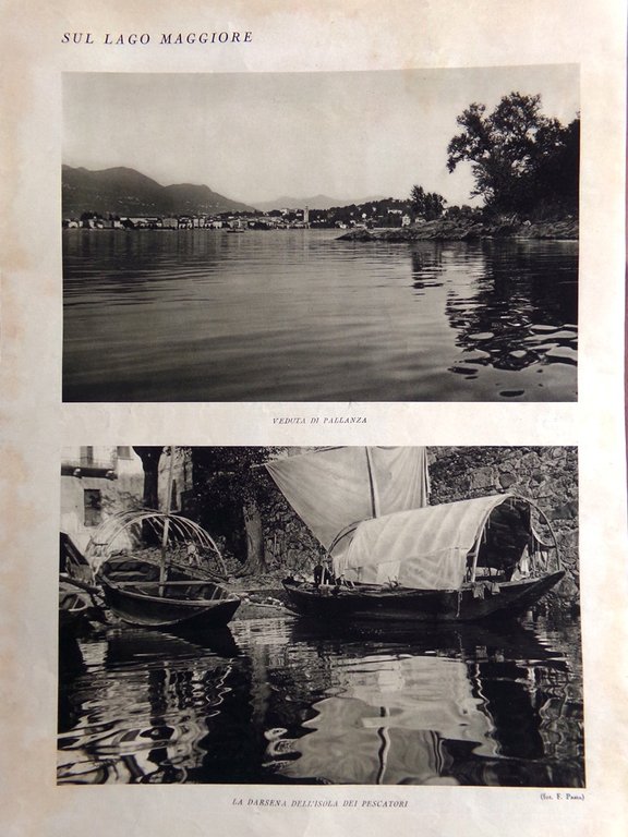 Stampa del 1927 Lago Maggiore Pallanza Darsena Isola Pescatori