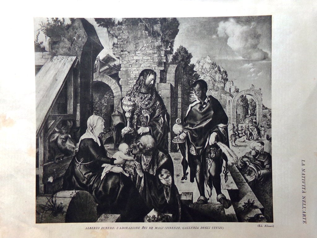 Stampa del 1927 Natività Arte Alfonso Durero Adorazione Magi Presepio