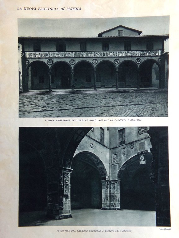 Stampa del 1927 Nuova Provincia Pistoia Ospedale Ceppo Pretorio Pulpito …