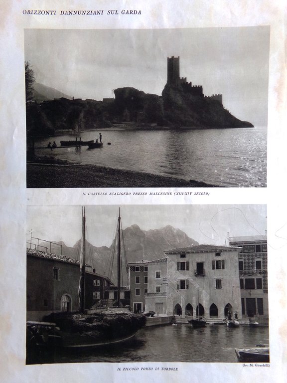 Stampa del 1927 Orizzonti sul Garda Porto Torbole Malcesine Lago …