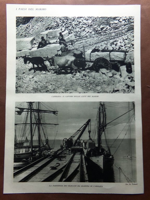 Stampa del 1927 Paesi Marmo Carrara Tramonto Bocca di Magra …