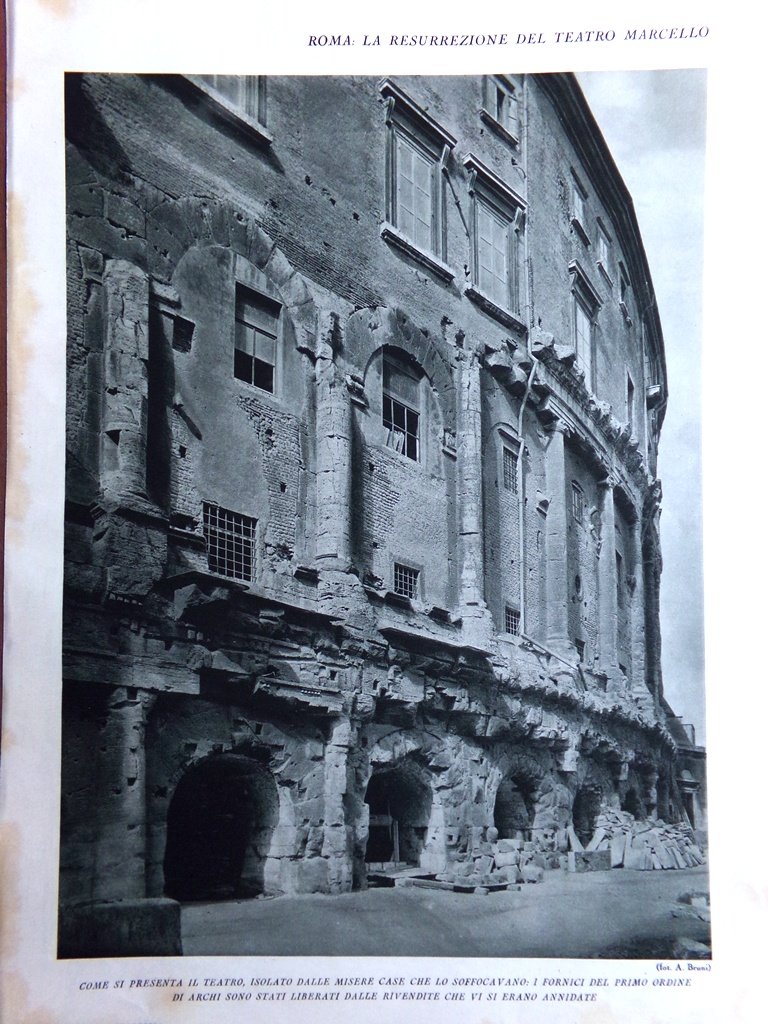 Stampa del 1927 Resurrezione Teatro Marcello Casa Medievale Archi Roma