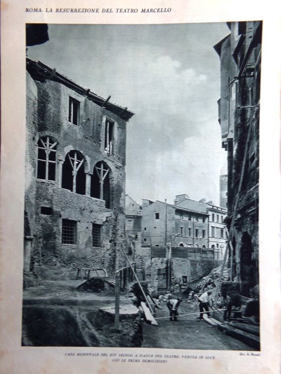 Stampa del 1927 Resurrezione Teatro Marcello Casa Medievale Archi Roma