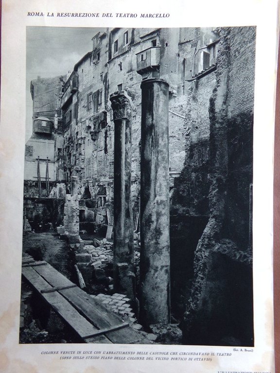 Stampa del 1927 Resurrezione Teatro Marcello Colonne Portale Case Strada …