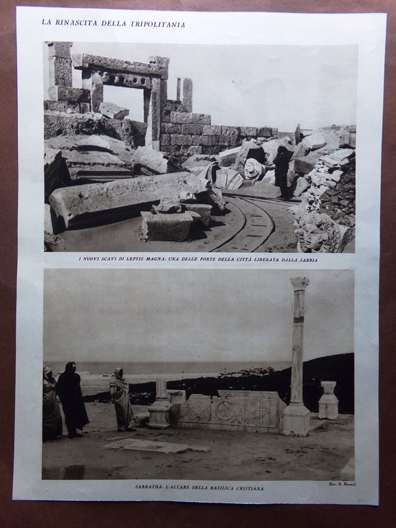 Stampa del 1927 Rinascita Tripolitania Fiera Castello Sabratha Leptis Magna