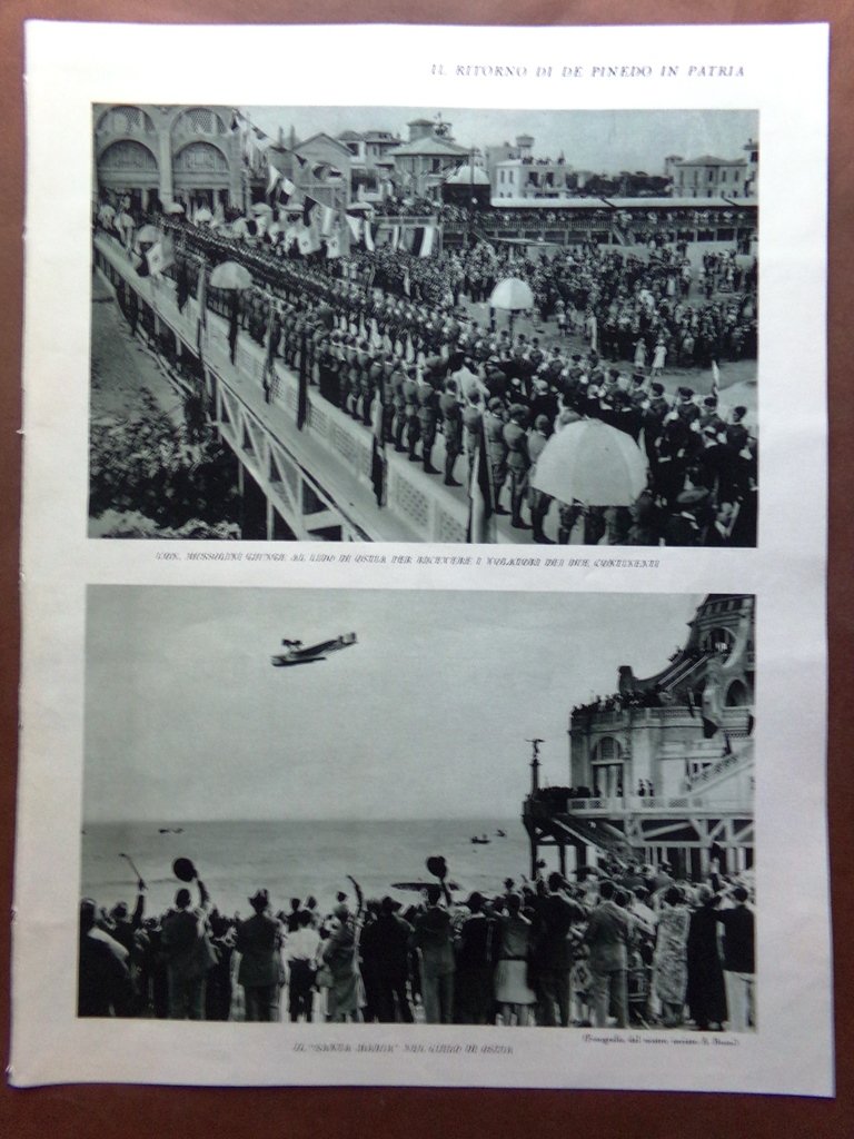 Stampa del 1927 Ritorno di De Pinedo Lido Ostia Del …