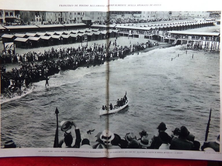 Stampa del 1927 Ritorno di De Pinedo Lido Ostia Del …