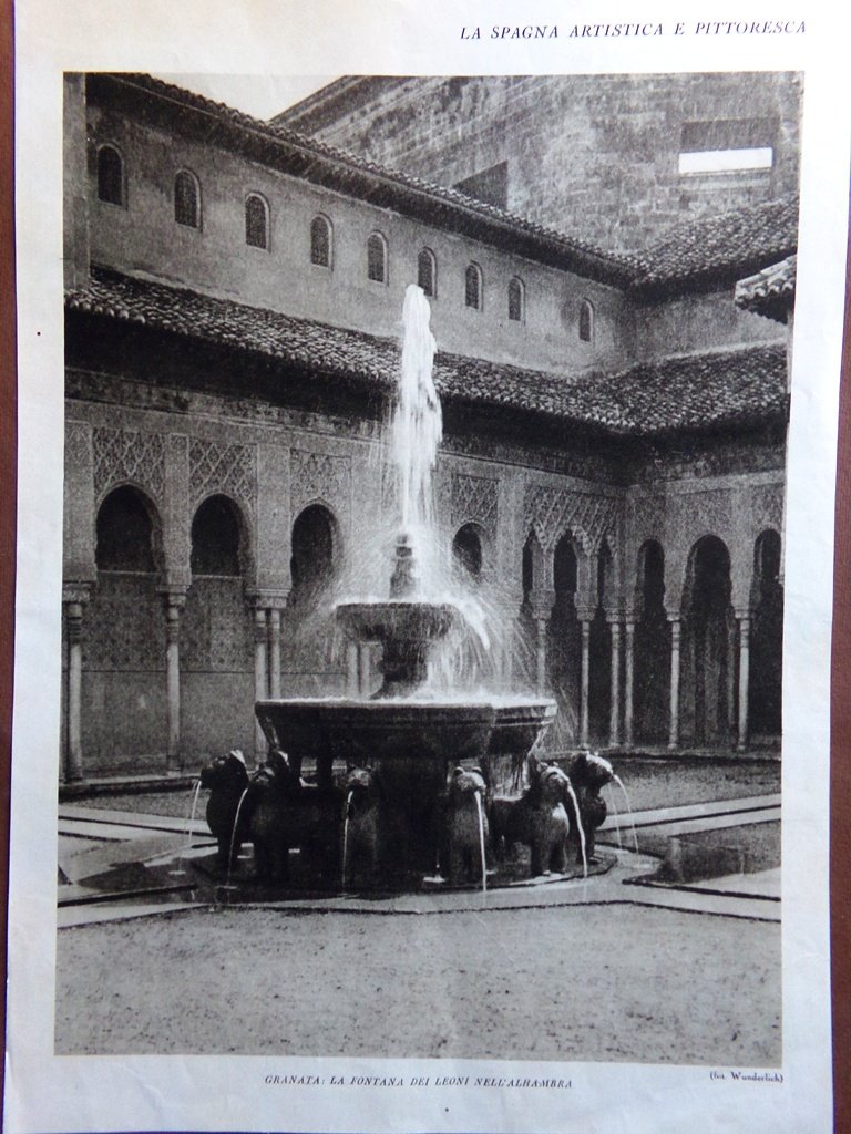 Stampa del 1927 Spagna Toledo Ponte Alcantara Granata Fossa Leoni …