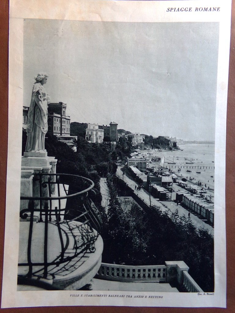 Stampa del 1927 Spiagge Romane Stabilimenti Anzio Nettuno Fregene