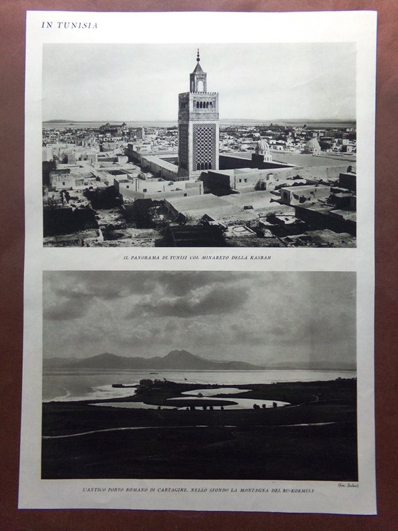 Stampa del 1927 Tunisia Porta Città Araba Minareto Kasbah Porto …