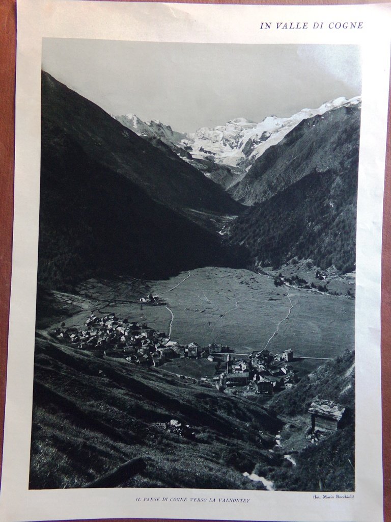 Stampa del 1927 Val di Cogne Valnontey Testa Tribolazione Paese