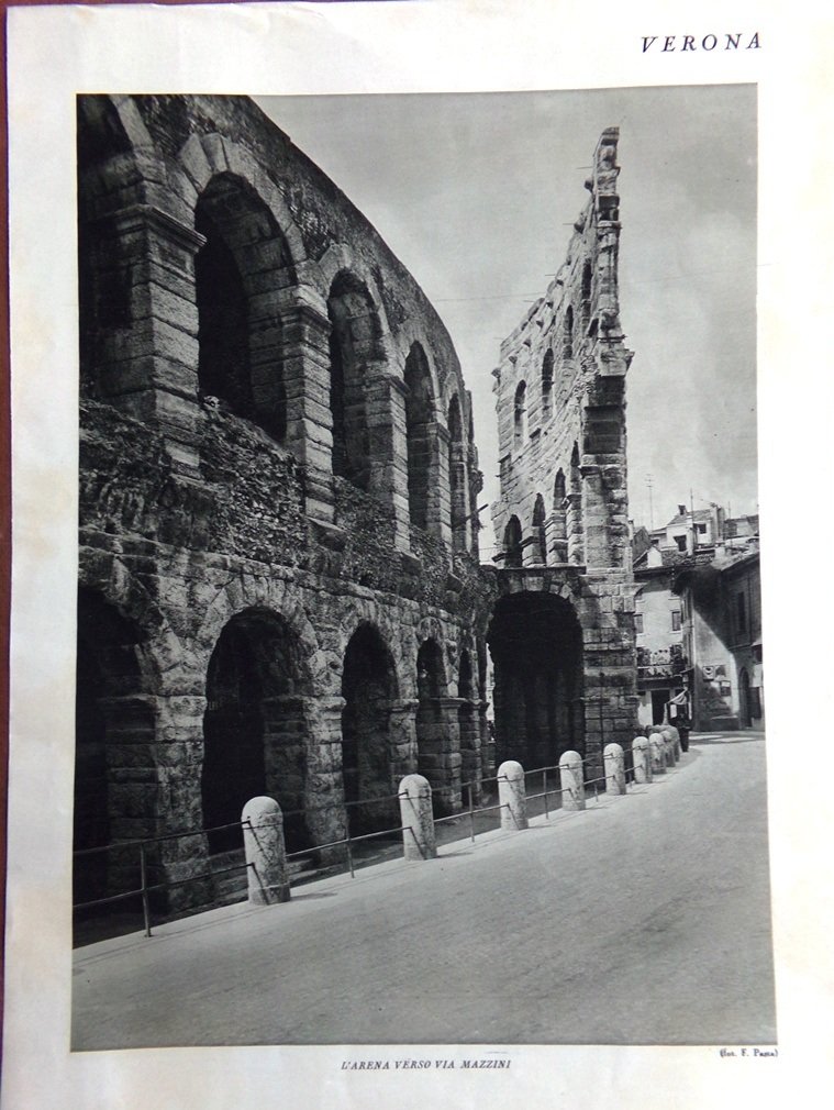Stampa del 1927 Verona Arena Via Mazzini Piazza Erbe Torre …