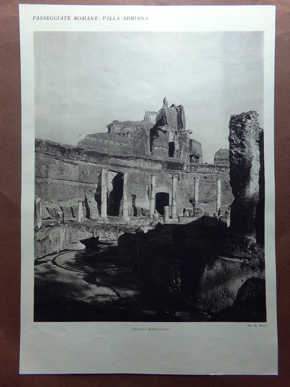 Stampa del 1927 Villa Adriana Roma Ruderi Cipressi Teatro Marittimo …