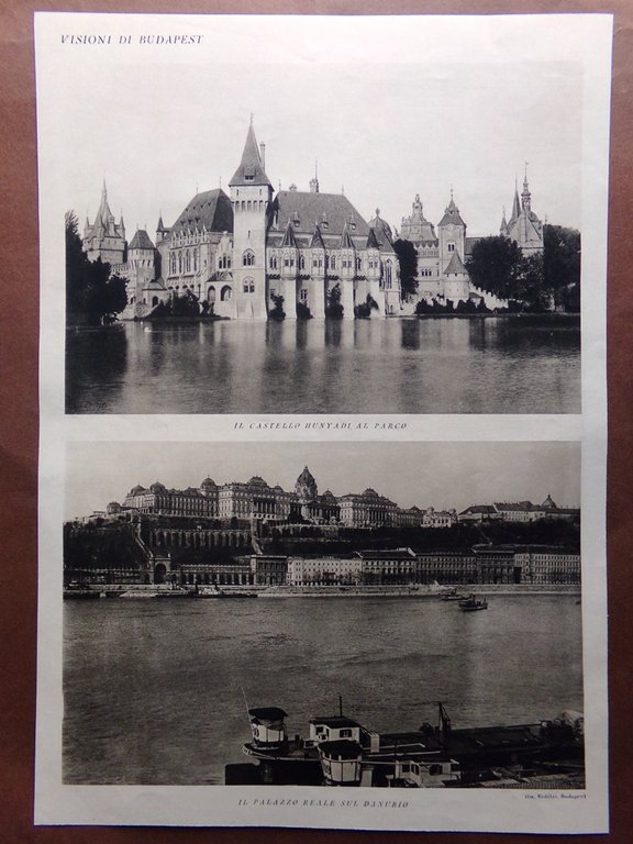 Stampa del 1927 Visioni Budapest Ponte Catene Danubio Vajdahunyad Palazzo …