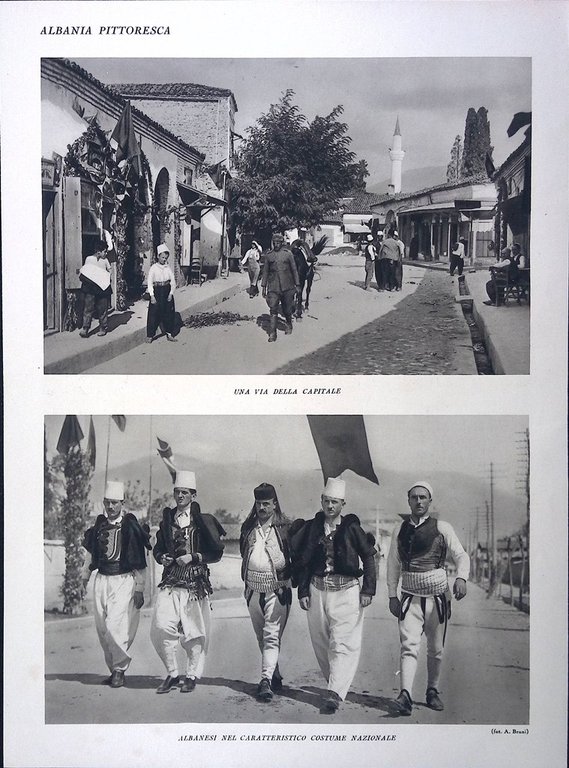 Stampa del 1928 Albania Mercato Tirana Costume Nazionale Via Capitale