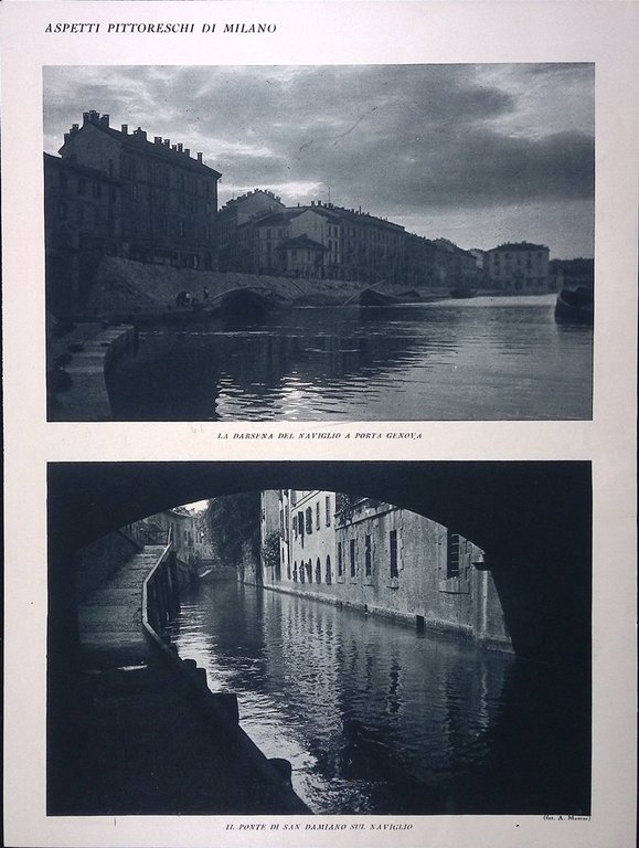 Stampa del 1928 Aspetti di Milano Canaletto Porta Romana Naviglio …