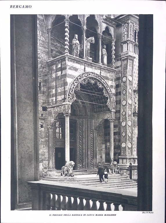 Stampa del 1928 Bergamo Nuova Torre Caduti Portale Santa Margherita …
