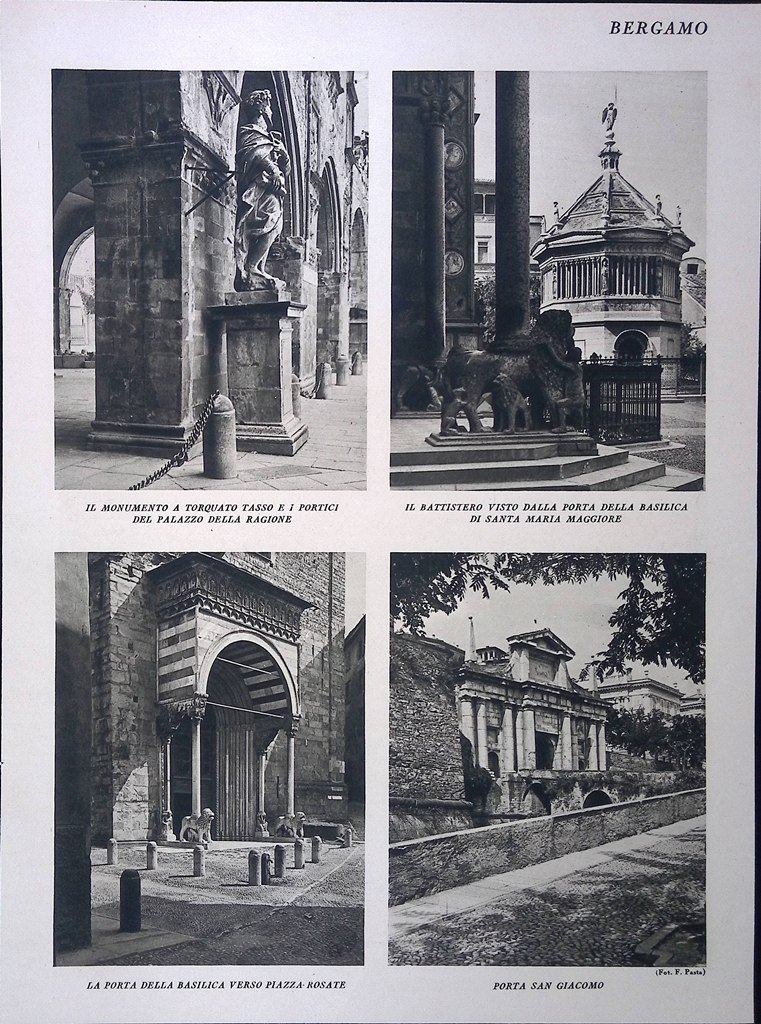 Stampa del 1928 Bergamo San Giacomo Battistero Cappella Colleoni Monumento …