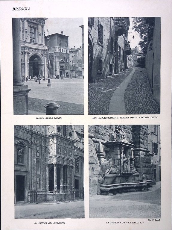 Stampa del 1928 Brescia Balcone del Broletto Piazza Loggia Chiesa …