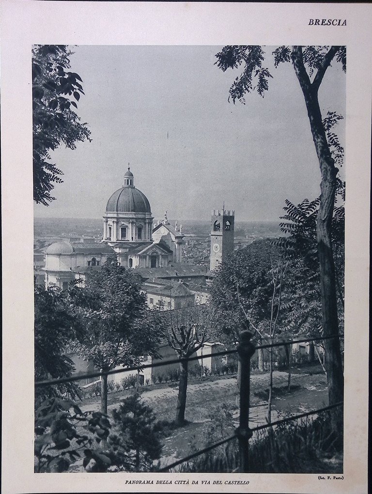 Stampa del 1928 Brescia Panorama da Via del Castello