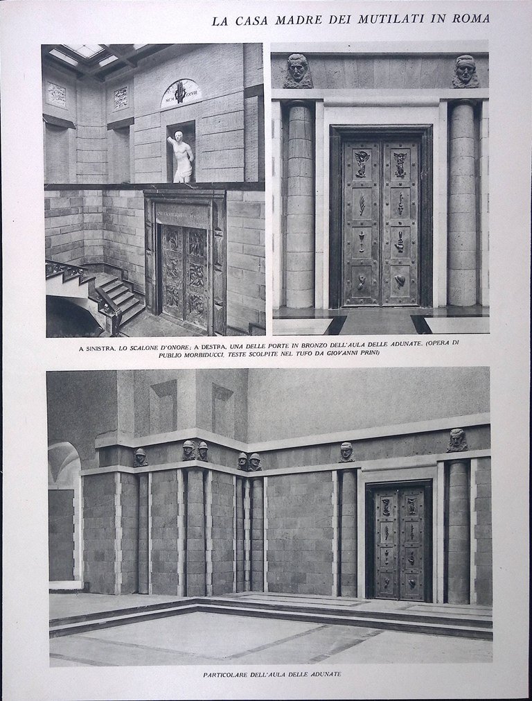 Stampa del 1928 Casa Madre dei Mutilati Roma Aula Adunate …