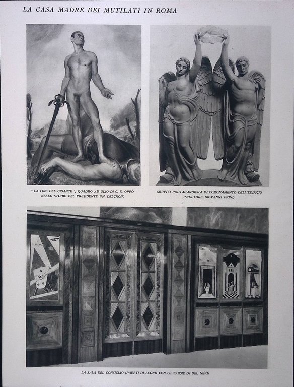 Stampa del 1928 Casa Madre dei Mutilati Roma Aula Adunate …