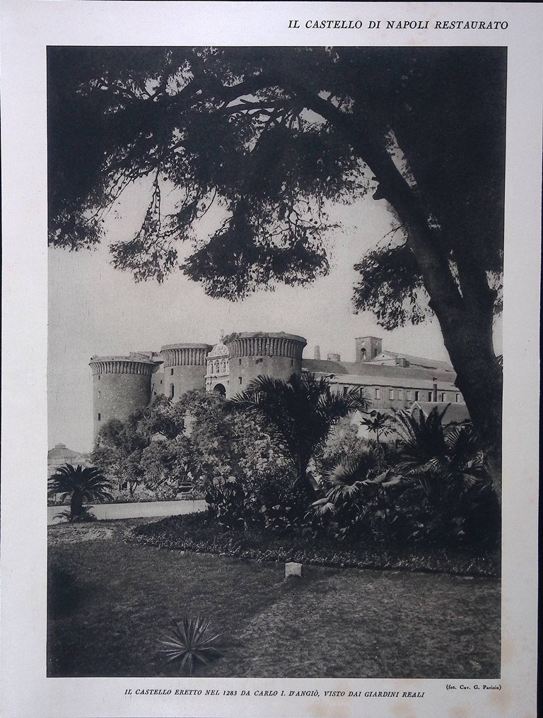 Stampa del 1928 Castello di Napoli Carlo d'Angiò Arco Re …