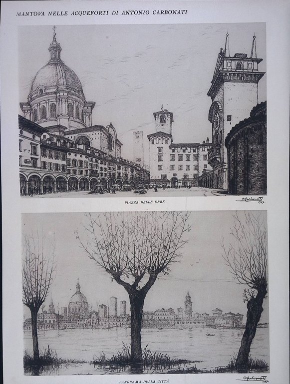 Stampa del 1928 Mantova Acqueforti Antonio Carbonati Rio Piazza Erbe …