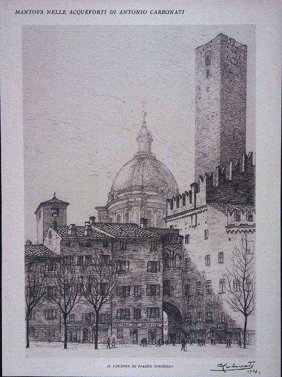 Stampa del 1928 Mantova Acqueforti di Carbonati Sant'Andrea Voltone Sordello